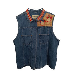 Eddie Bauer Cowgirl Rosie Denim Vest XXL Holiday Snowman Applique Western VTG